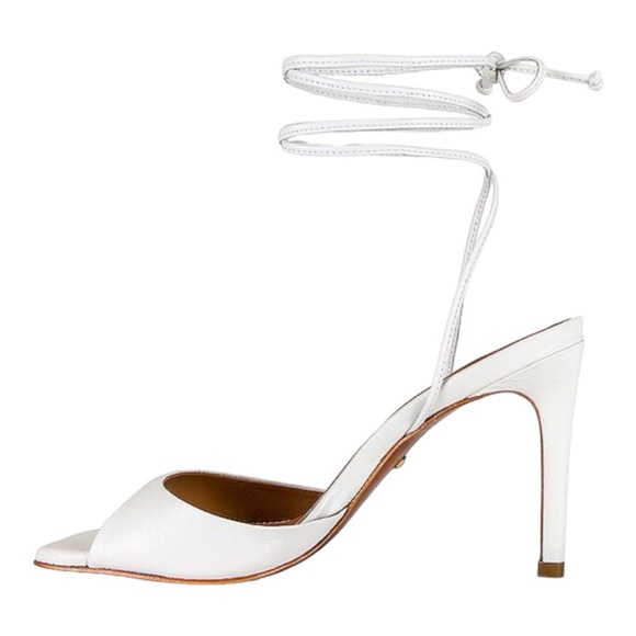 NEW $178 RAYE Gage Stiletto Heel Ankle Wrap Tie White Leather Size 8.5 - Picture 2 of 7